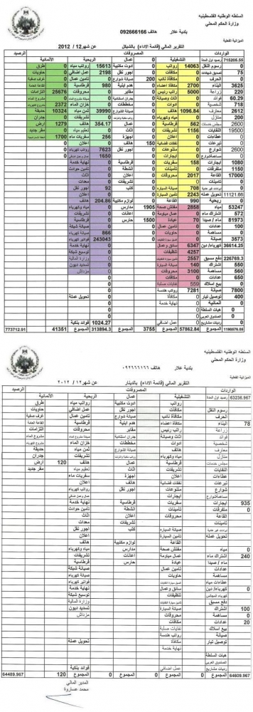التقرير المالي لشهر 12/2012