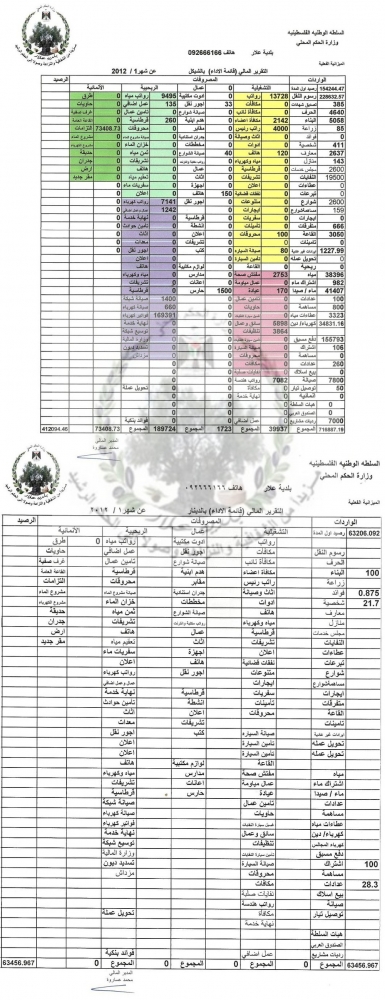 التقرير المالي لشهر 01/2012