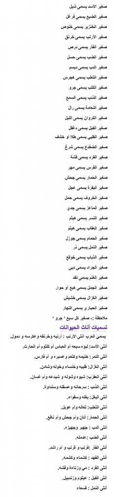 اسماء صغار الحيوانات