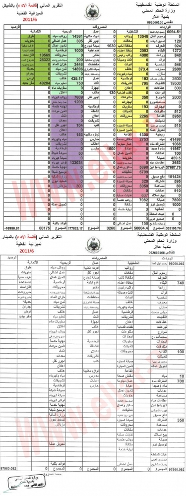 التقرير المالي لشهر 6/2011