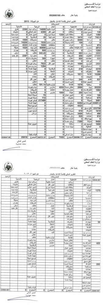 التقرير المالي لشهر 6/2013