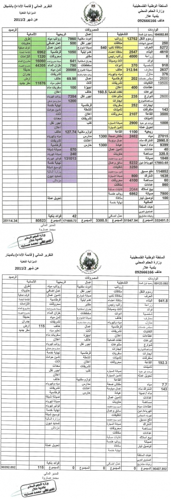 التقرير المالي لشهر 2/2011