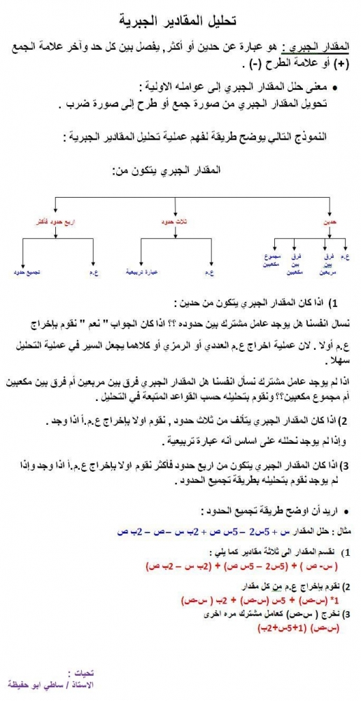 تحليل المقادير الجبرية 